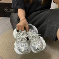 Women Mesh Chunky Sneakers Silver White Platform Thick Sole Breathable Lace Up Casual Dad Shoes Non Slip Walking Footwear