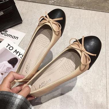Mixed Color Ballets Shoes Woman Round Toe Bowtie Flats Soft Roll-Up Mocasines Mujer Patent Leather Loafer Ladies Work Ballerinas