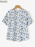 ZANZEA Summer Fashion Floral Printed Blouse Women Bohemian Shirt Casual O Neck Short Sleeve Holiday Tops Female Work Blusas 2025