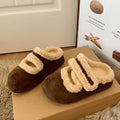 Comfortable Round Head Suede Warm Slippers Anti-slip Casual Plush Slippers Women Thick Bottom Soft Retro Winter Shoes Home