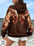 Women Fleece Hoodie Angel Wings Back Print Long Sleeve Loose Casual Warm Hooded Sweatshirt