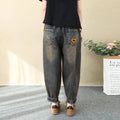 2026 Artistic Retro Embroidered Jeans Women's Wear Spring Autumn New Loose High Waist Elastic Denim pants Female Casual Trousers