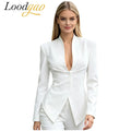 Women Solid Color Blazer V Neck Suits Coats Padded Shoulders Belted Waist Button-down Pointed Hem Jacket Office Lady Outerwear