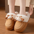 Bow Winter Fluffy Slippers Women House Plush Platform Mules Shoes Ladies Faux Suede Cozy Warm Indoor Fuzzy Fur Slides Non-Slip