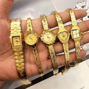 Women's Watch Diamond Inlaid Small Dial High Quality 18K Gold Plated Brass Band 2022 New Women's Watch Inlaid Diamond Wine Bucket Style Bracelet Clock Luxury