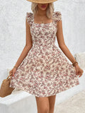 Women's Printed Hollow out Hem Ruffle Trim Dress Casual Beach Vacation Outfit Floral Summer Dress Evening Dresses 2026