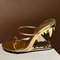 2025 Summer Spring Women High Heels Shoes Sexy Woman Metal Fangs Pointed Toe Sandals Pointed Toe Luxury Brand Peep Toe Pumps