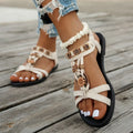 Flower Beaded Bohemian Sandals for Women Summer 2026 Roman Style Comfortable Flat Sandals Woman Lightweight Non Slip Beach Shoes