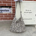 Ins Style Leopard Print Canvas Bag for Women, Fashion Japanese Korean Versatile Shoulder Crossbody Pouch for Students Daily Use