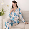 2024 Women's Fashion Spring/Autumn New 100% Natural Mulberry Silk Printed Long Sleeve Home Clothing Pajamas Two Piece Set