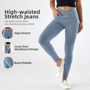 Muyafei Women’s High Waist Stretch Denim Jeans Pull On Skinny Jeans Elastic Waist Tummy Control Soft Slim Fit Casual Pants