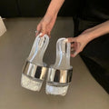 Shoes Rubber Flip Flops Woman's Slippers Beige Heeled Sandals Square Toe Slides Low Med Hawaiian 2025 Black Thin Fabric Sewing