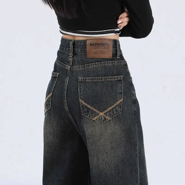 Spring And Autumn Retro High Wide-Leg Jeans For Women 2025 Trend New Small Size American Style Loose Straight Pants