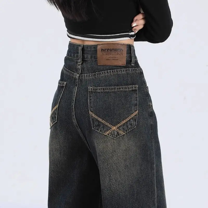 Spring And Autumn Retro High Wide-Leg Jeans For Women 2025 Trend New Small Size American Style Loose Straight Pants