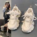 Women's Chunky Sneakers 2025 Spring Breathable Mesh Platform Sports Shoes Woman Fashion Lace Up Thick Sole Casual Shoes Mujer