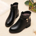 Women's Rhinestone Leather Boots Autumn Winter Warm Cotton Shoes Low Heel Round Head Side Zip Footwear Botas Para Mujeres