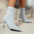 Women High Heels Spring Autumn Women Ankle Boots Slip-On Green Chelsea Boots Women Luxury Stretch Fabric Women Socks Shoes Pointed Toe High Heels