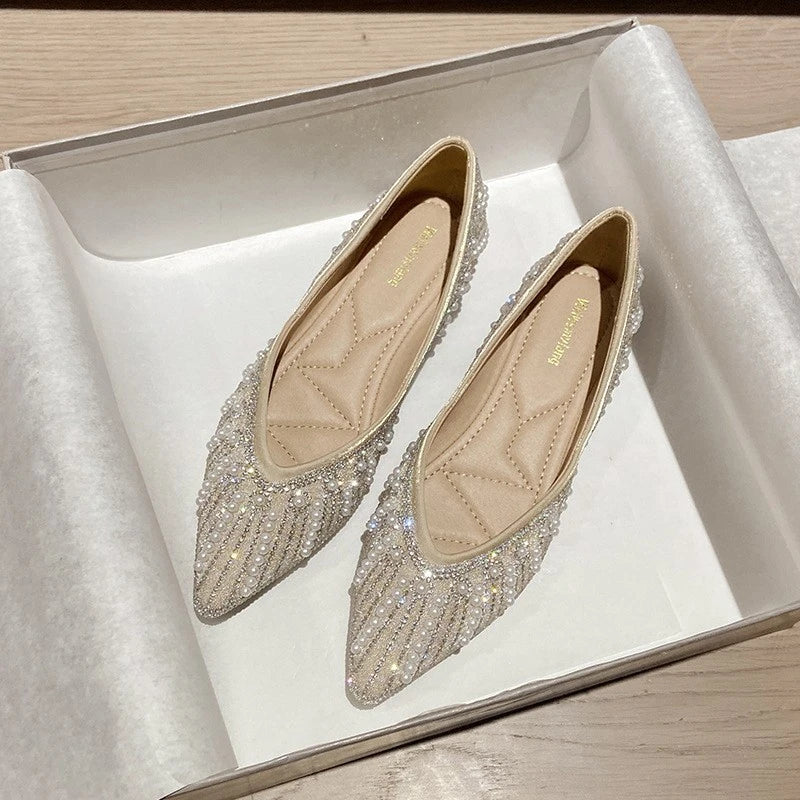 Women Ballet Flat Wedding Women Sparkly Rhinestone Flat Shoes 2026 New Pointed Toe Slip On Comfortable Ballet Flats For Wedding Party And Daily Wear