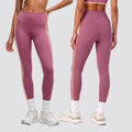 Women High Waist Yoga Leggings Side Bicolor Stripes Design High Stretch Opaque Soft Breathable Workout Pants