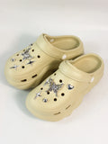 Women DIY Silver Butterfly-Knot Fashion Bow Decor Clogs Summer Sping Autumn Beach Sandals Cave Hole Garden Shoes Students Girls