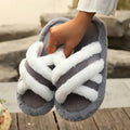 Fashion Fluffy Cross Strap House Slippers for Women Autumn Winter Warm Furry Slides Shoes Woman Indoor Comfort Flat Fur Slippers