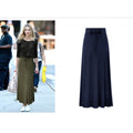 Women High Waist Drawstring Maxi Skirt Solid Color Side Split Flared Long Skirt Casual Daily Streetwear Bottoms