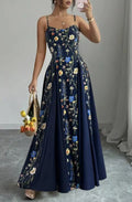 Floral Print Waist Sling Dress Women's Summer New Fashion Sexy Sleeveless Casual Loose A-Line Long Skirt Women's Casual Dresses