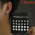 New 12 Pair/Pack Mixed Sizes Rhinestone Stud Earrings For Women Girls White Crystal Earrings Set Wedding Party Jewelry Gift