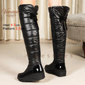 Winter Back Bow Waterproof Down Women's Over The Knee Snow Boots Thick Fleece Lined Platform Wedge Heels Side Zipper Long Boots