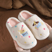 2026 New Cartoon Hot Dog Plush Home Slippers Women Cute Polka Dot Indoor Warm Fuzzy Shoes Girls Light Bedroom Eva Cotton Slides