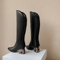 Women's Boots Knee Boot Women's Boots Cowhide Pearl Edge Retro Knee High Boot Autumn Winter 5.5cm Low Heel Commuting Shopping Fashion Warm Long Boots