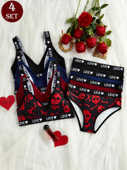 4 Pack Comfortable Sexy Women Lingerie Sets, Bra & Underwear Sets