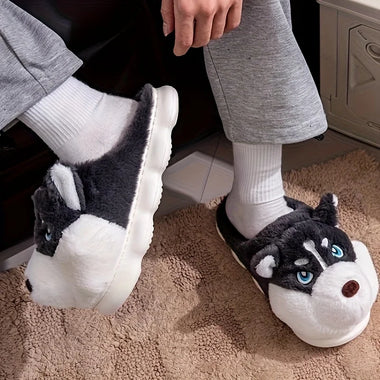 Slide ZUOFU Cute Husky Dog Plush Slide Slippers Autumn Winter Soft Fuzzy Anti-Slip Comfort Indoor House Slippers EU 36-51