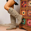 2025 Plus-size Suede Autumn/winter Pointed-toe Square Heel Boots High-top Fashion Women's Boots That Do Not Reach The Knee