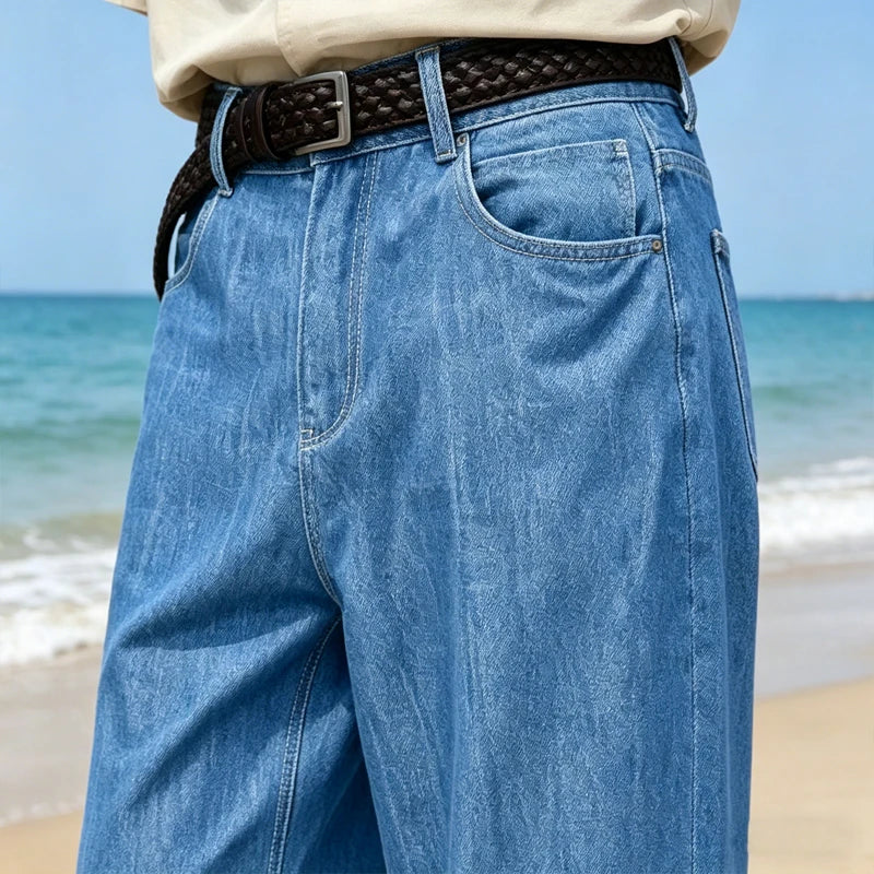High Waist Jeans Pants Wide Leg Retro Men's High Waist Wide Leg Jeans Loose Fit Denim Pants Breathable Casual Stretchy Heavyweight Cotton Y2K Baggy Trousers