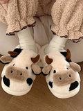 Cow Pattern Plush Slippers Winter Warm Non-slip Cozy Cute Home Slippers for Couples Men