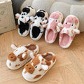 Winter Slippers Women Home Casual Fluffy Cute Cartoon Cow Designer Shoes Girl Flat Fuzzy Fur Slides Plush Platform Footwear Soft