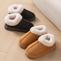 Fluffy Slippers Women Home Faux Suede Winter Furry Collar Closed Back Platform Shoes Unisex Couple Plush Indoor Slides Non-Slip