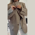 2026 Spring Plaid Women Blazer Coat Chic Long Sleeve Stand Collar Loose Female New Jacket Vintage Lady Outwear Commute