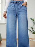 European American Trend Loose Casual High Waist Women Denim Jeans 2026 Autumn Elastic Waist Wide Leg Floor-Length Pants