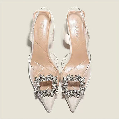 Summer Women High Heels Shoes Luxury Crystal Women Sandals Designer Pointed Toe Pumps Transparent Sexy Women Sandalias De Mujer