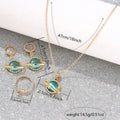 4PcsPlanet Star Jewelry Set for Women Golden Color Blue Round Stone Pendant Necklace Earrings Ring Fashion Party Costume Jewelr