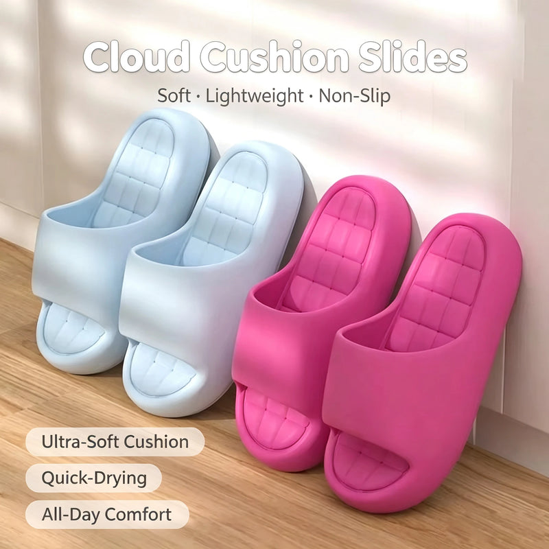 Unisex Bathroom Slippers Cloud Cushion Slides Summer Flat Sandals Thick Platform Shoes Man Indoor Non-Slip Couple Flip Flops