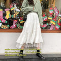 Matching Chic Lady's White Skirt Sweet Girl's Cake Skirt Elastic Waist A-Line Midi Length Flare Skirt Casual Vintage Women Skirt