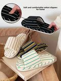 Comfortable Cotton Linen Slippers Women Stripe Design Soft Floor Shoes Four Seasons