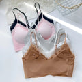 S-XL Women French Lace V Neck Wireless Bra Adjustable Thin Strap Seamless Thin Cup Solid Intimates Layering Base Lingerie