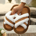 Fashion Fluffy Cross Strap House Slippers for Women Autumn Winter Warm Furry Slides Shoes Woman Indoor Comfort Flat Fur Slippers