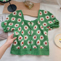 Embroidered Floral Crochet Top Puff Sleeve Square Neck Openknit Floral Crop Blouse Summer Women Teen-girl Fairycore Outfit