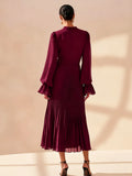 Party Dress LGRQ 2026 Summer New Solid Color High Waist Dress With Ruffled Hem And Pleats Mid-Length Party Evening Gown