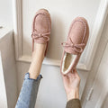 Winter Shoes Women Casual Flat Shoes Women's Moccasins Soft Loafers Classic Warm Plush Bow Slip on Female Cotton Shoes WSH5195
